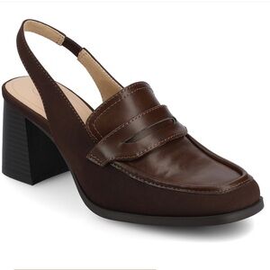 Brown Slingback Block Heel Loafers
